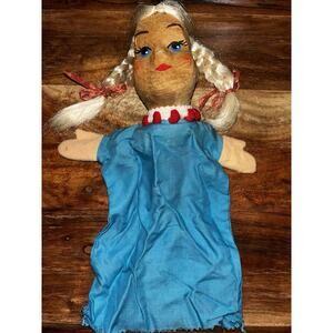 Vintage 20th C. Hand Puppet Wooden Carved Head Blond Braids Germany Doll